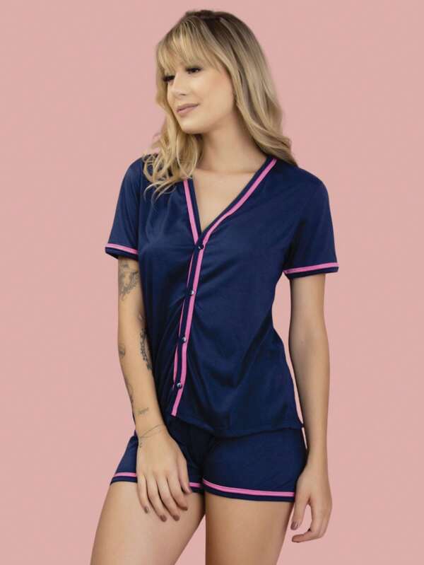 Pijama Com Botões Pós Cirúrgico Blogueira Amamentação Americano